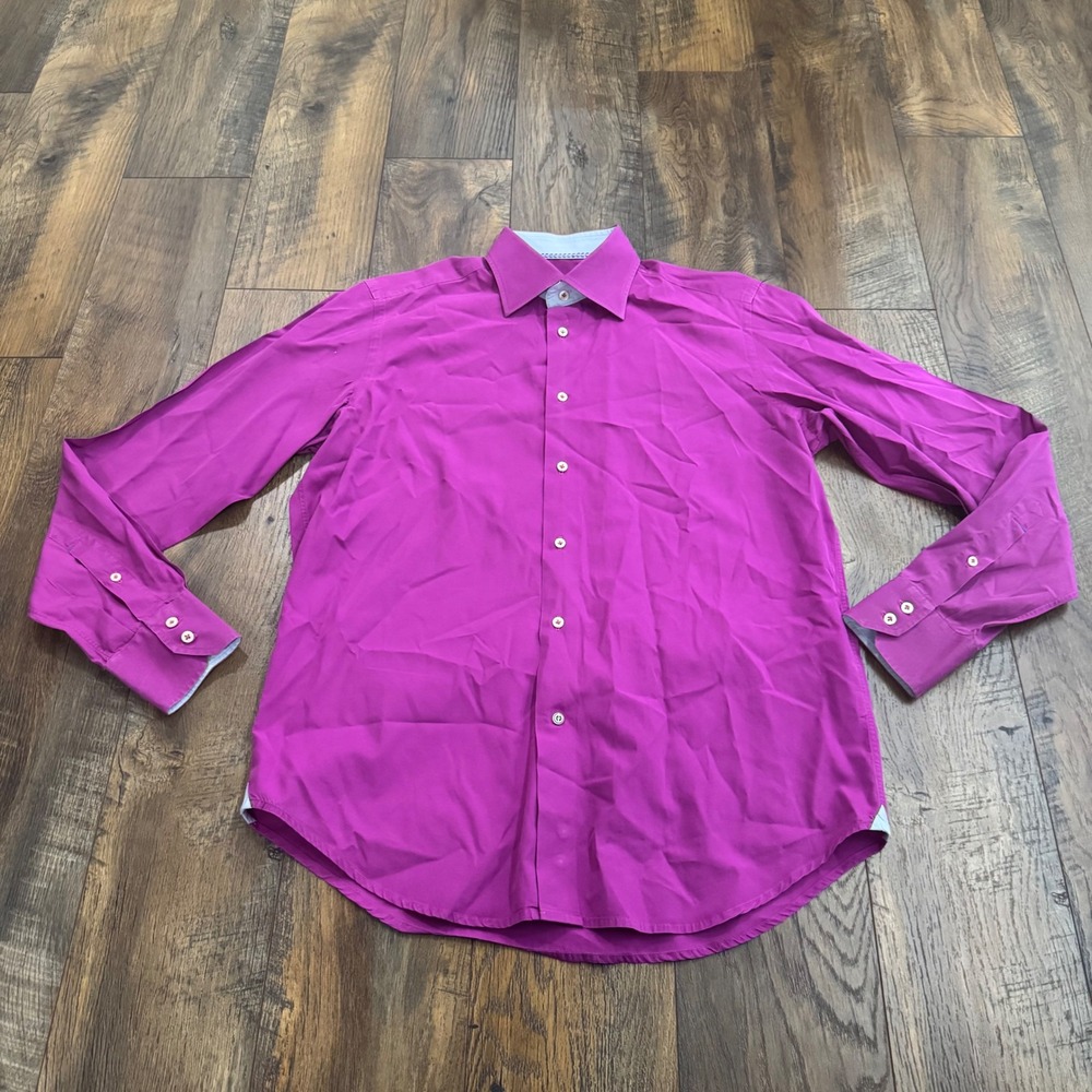 Robert Graham Mens M 15.5 Magenta Purple Cotton Button Down Shirt Long Sleeve